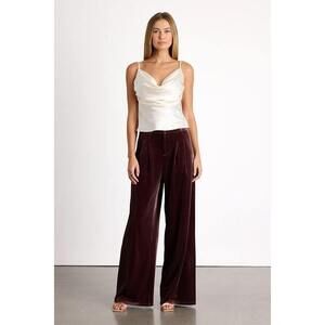 Lulus Chic Splendor Dark Mauve Velvet Pleated High-rise Wide-leg Pants Pink